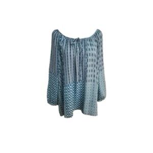 A.n.a, A New Approach Long Sleeve Blue Geometric Flowy Blouse Top Sz L